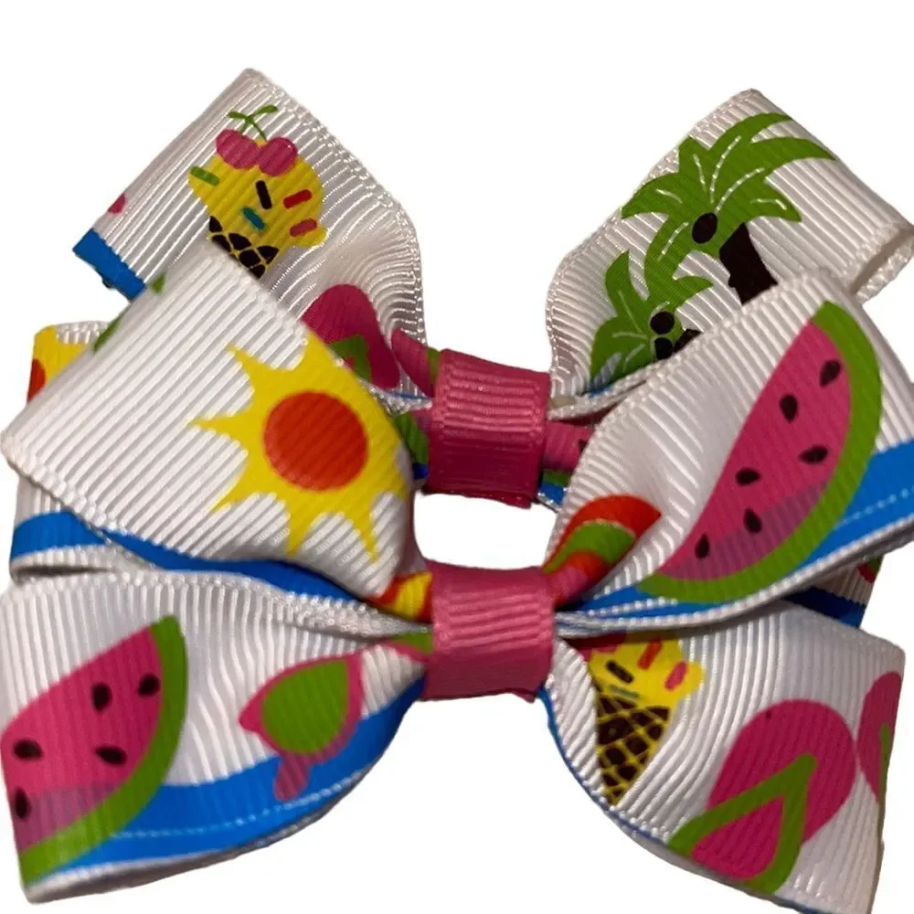 Bow pair hair bows accessories NEE summer fun beach palm tree watermelon sun